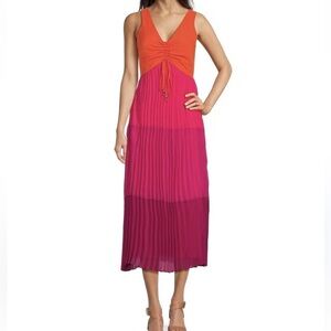 Taylor Sleeveless Colorblock Maxi Dress in Orange and Fuchsia